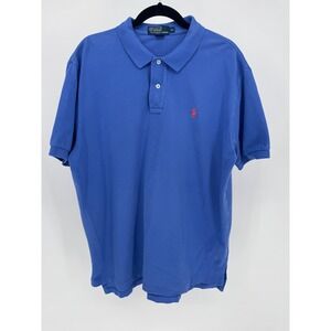 Polo Ralph Lauren Mens Blue Short Sleeve Polo Shirt Orange Pony Logo XL
